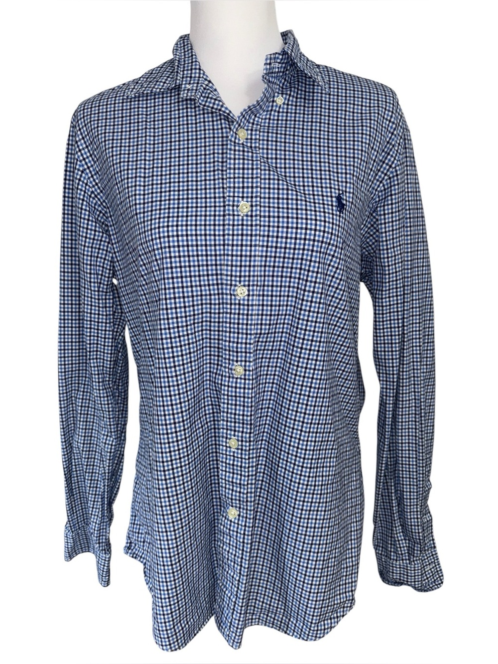 Ralph Lauren Blue Gingham Check Button Front Shirt Men’s Medium Cotton